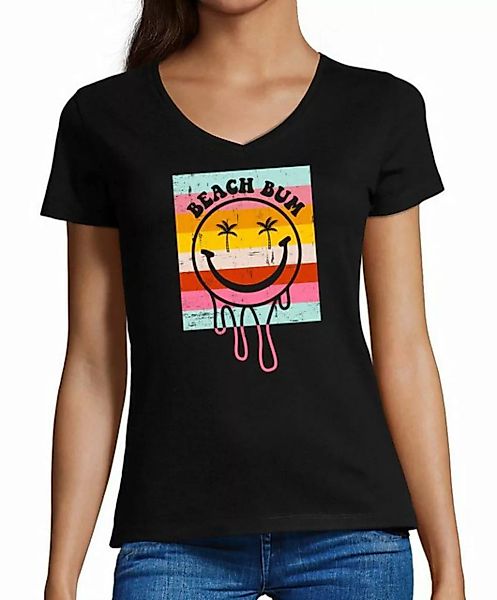 MyDesign24 T-Shirt Damen Smiley Print Shirt - Lächelnder Smiley Beach Bum V günstig online kaufen