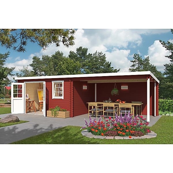 Lasita Holz-Gartenhaus Reno Schwedenrot 780 cm x 313,9 cm mit Anbaudach günstig online kaufen