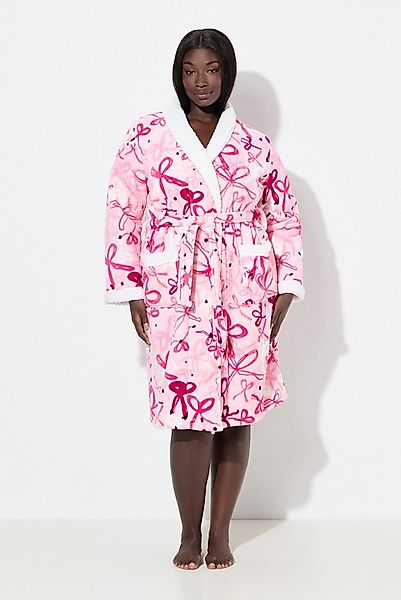 Ulla Popken Bademantel Bademantel Schleifen Schalkragen Plüsch Langarm, kni günstig online kaufen