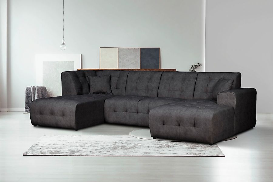 Home affaire Wohnlandschaft "Nosia U-Form" incl. 2 Zierkissen, mit feiner S günstig online kaufen