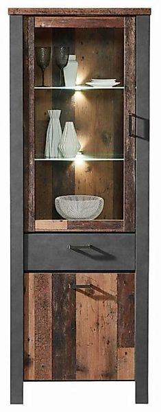 Vitrine CARDIFF, H 194 cm, Used Style Dark Dekor, mit 2 Türen und 1 Schubla günstig online kaufen