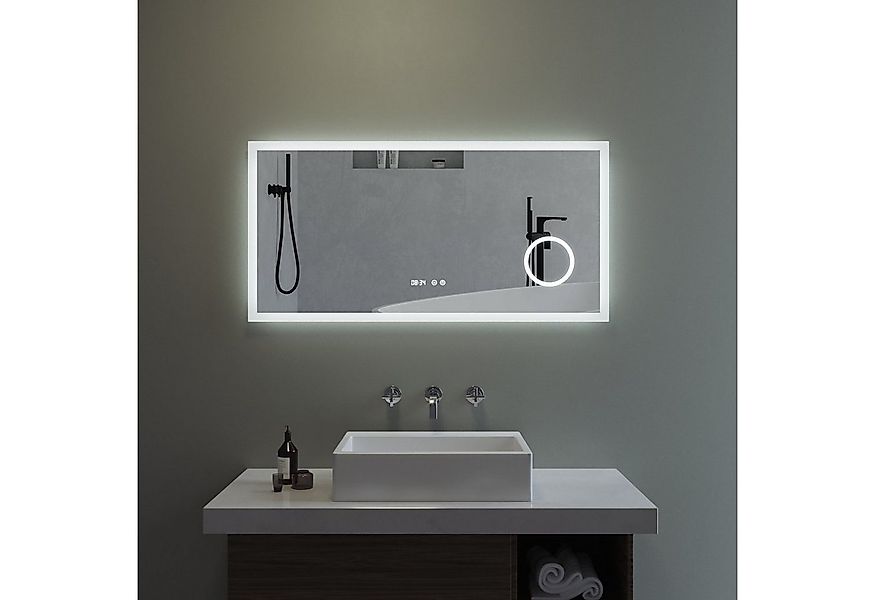 AQUABATOS Badspiegel Spiegel Badezimmer mit Beleuchtung Uhr LED Wandspiegel günstig online kaufen