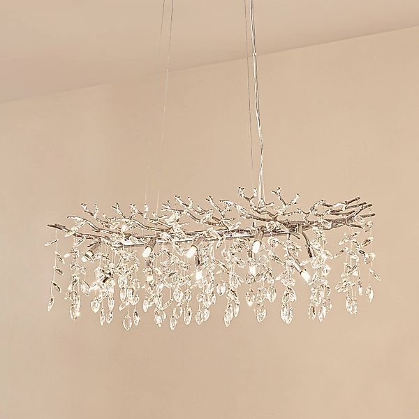 Lucande Hängeleuchte Bellora, 101 cm, Edelstahl, Kristall günstig online kaufen