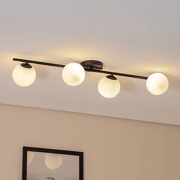 Deckenleuchte Glassy, 4-flg., linear, schwarz/opal günstig online kaufen