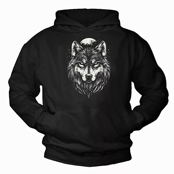 MAKAYA Kapuzenpullover mit Wolfsmotiv Wikinger Wolf Mond Viking Sweatshirt günstig online kaufen