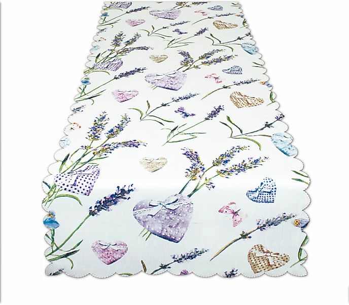 Delindo Lifestyle Mitteldecke "LAVENDEL + HERZ" Strukturgewebe, bedruckt günstig online kaufen