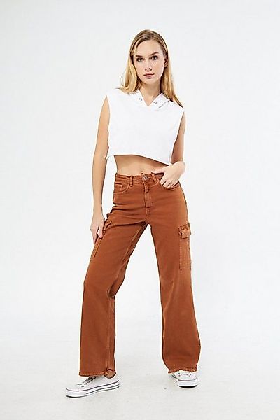 Kutaf Regular-fit-Jeans Hochtaillierte Cargo-Jeans günstig online kaufen