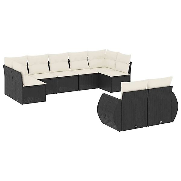 vidaXL 9-Tlg Garten-Sofagarnitur mit Kissen Schwarz Poly Rattan 3254153 günstig online kaufen