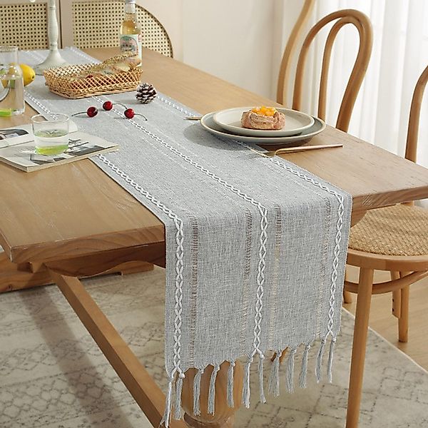 NUODWELL Tischläufer Boho Creme Landhausstil Quasten günstig online kaufen
