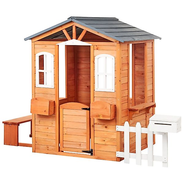 Beliani Garten Spielhaus AMPELIKO Heller Holzfarbton Weiss Grau 120x212x142 günstig online kaufen