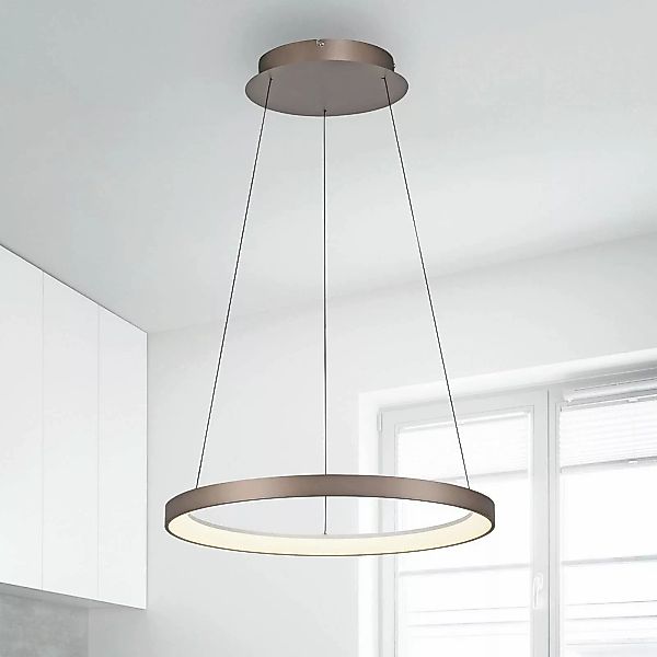 Paul Neuhaus LED-Hängelampe Hoop, braun, Ø 57 cm, dimmbar günstig online kaufen