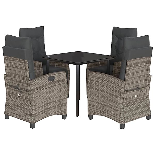 vidaXL 5-Tlg Garten-Essgruppe mit Kissen Grau Poly Rattan 3212794 günstig online kaufen