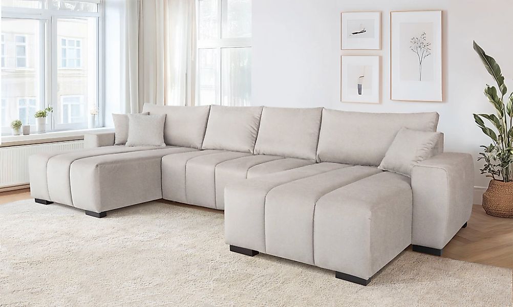 Home affaire Wohnlandschaft "U-Form Bello" mit Bettfunktion, Bettkasten Fre günstig online kaufen
