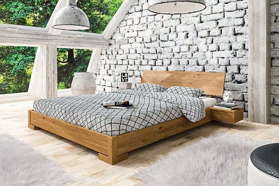 Natur24 Einzelbett Bett Bento 3 Sonderlänge 140x220 Wildeiche Holzkopfteil günstig online kaufen