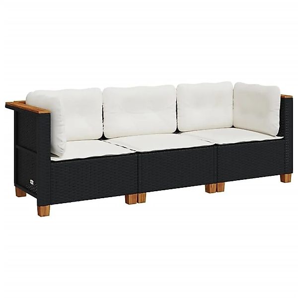 vidaXL Gartensofa mit Kissen 3-Sitzer Schwarz Poly Rattan 365917 günstig online kaufen