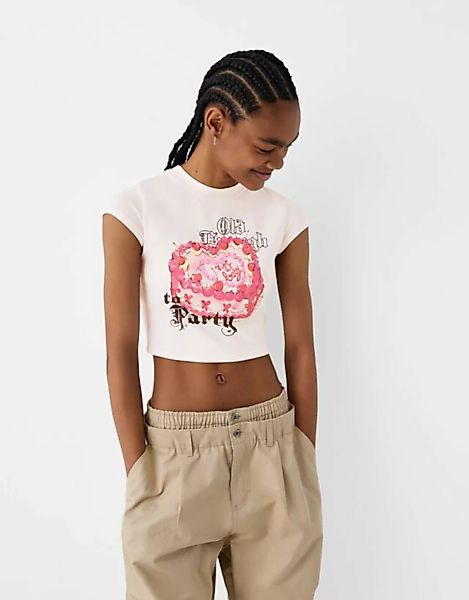 Bershka Rückenfreies T-Shirt Mit Print Damen Xs Rosa günstig online kaufen