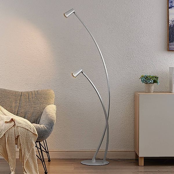 Lucande Velanoris Stehlampe, 2-fl., alu gebürstet günstig online kaufen