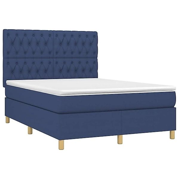 vidaXL Boxspringbett mit Matratze & LED Blau 140x200 cm Stoff 3135683 günstig online kaufen