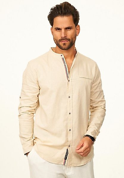 behype Langarmhemd aus Leinen im Regular-Fit mit Stehkragen Herren Leinenhe günstig online kaufen