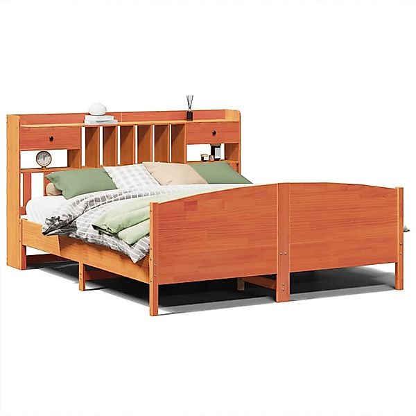 vidaXL Massivholzbett mit Regal ohne Matratze Wachsbraun 180x200 cm 3323136 günstig online kaufen