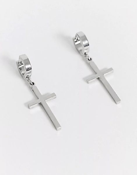 ASOS DESIGN – Silberfarbene Creolen mit Kreuzanhänger, 7 mm günstig online kaufen