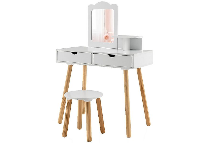COSTWAY Schminktisch 2 in 1 Kinder Schreibtisch mit Hocker, aus Holz günstig online kaufen