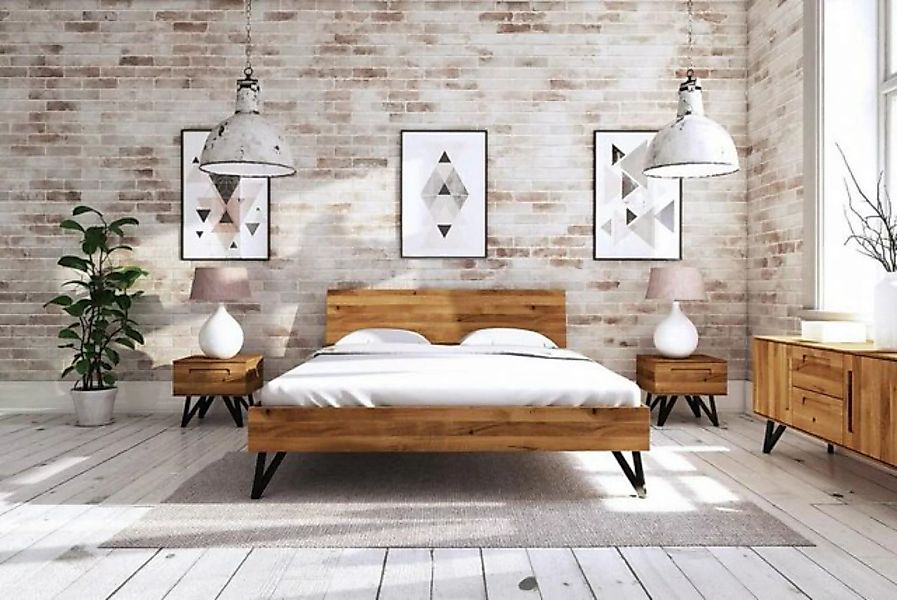 Natur24 Einzelbett Bett Rolo 2 in 120x200cm Wildeiche massiv mit Holzkopfte günstig online kaufen
