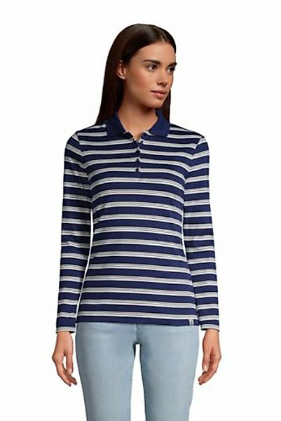 Supima-Poloshirt mit langen Ärmeln, Damen, Größe: M Normal, Blau, Baumwolle günstig online kaufen