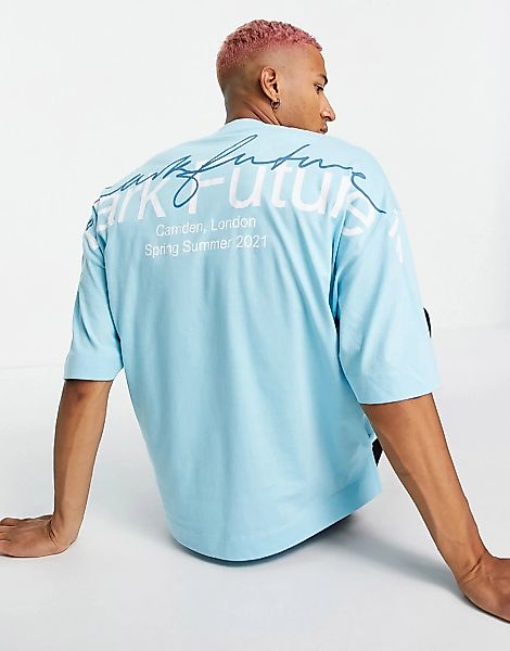 ASOS – Dark Future – Oversize-T-Shirt in Cabana-Blau mit großem Logoprint a günstig online kaufen