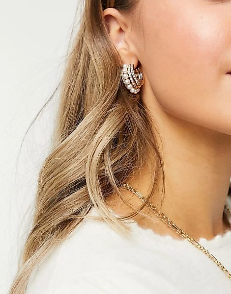 ASOS DESIGN – Goldfarbene Creolen mit Perlenreihe günstig online kaufen