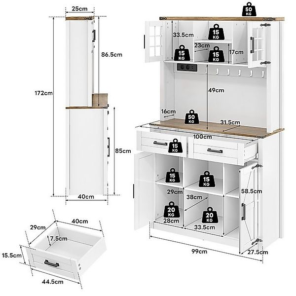 Odikalo Küchenbuffet Küchenanrichte Buffetschrank Kaffeebar-Sideboard mit S günstig online kaufen