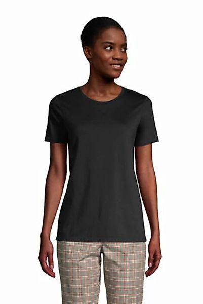 Supima Kurzarm-Shirt mit rundem Ausschnitt, Damen, Größe: L Normal, Schwarz günstig online kaufen