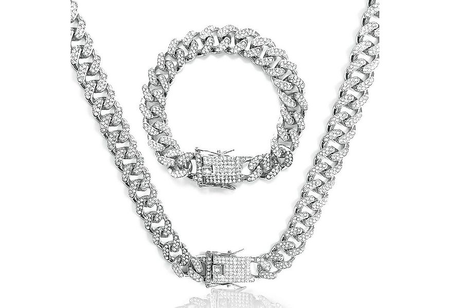 LuxusKollektion Ketten und Armband Set Gliederkette kubanische 12 mm Silber günstig online kaufen