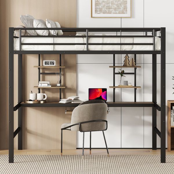 Flieks Hochbett Metallbett Kinderbett mit Schreibtisch günstig online kaufen