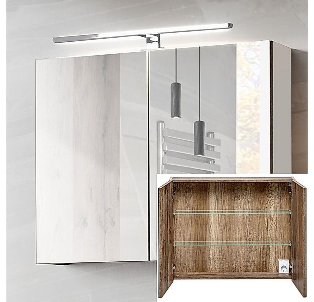 Lomadox Spiegelschrank PUEBLA-56-TAUPE 80cm mit LED in taupe mit Vintage Oa günstig online kaufen