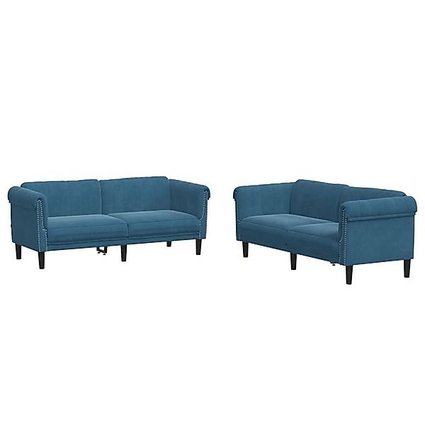 vidaXL Sofa 2-tlg. Sofagarnitur Blau Samt günstig online kaufen