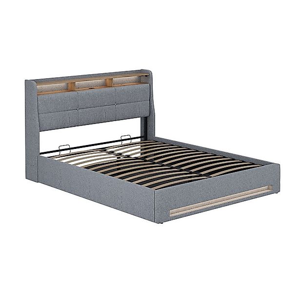 VitaliSpa® Polsterbett Christin, Grau/Eiche, 160x200 mit LED und USB-Anschl günstig online kaufen
