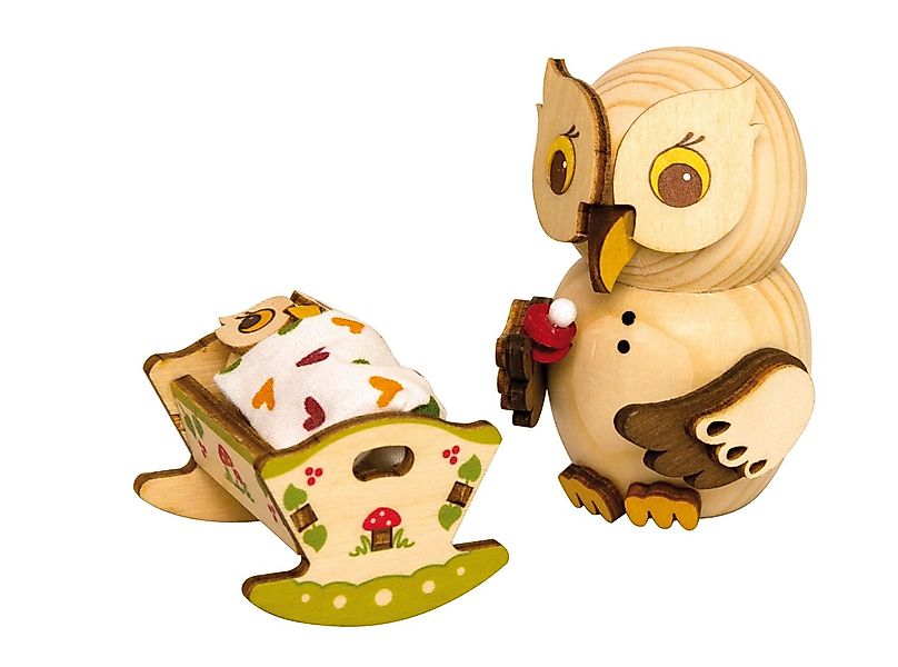 Kuhnert Dekofigur Mini-Eule mit Babywiege - aus Holz gefertigt - ca. 7 cm g günstig online kaufen