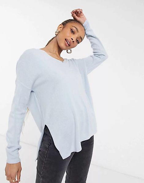 Only – Pullover mit V-Ausschnitt in Blau günstig online kaufen