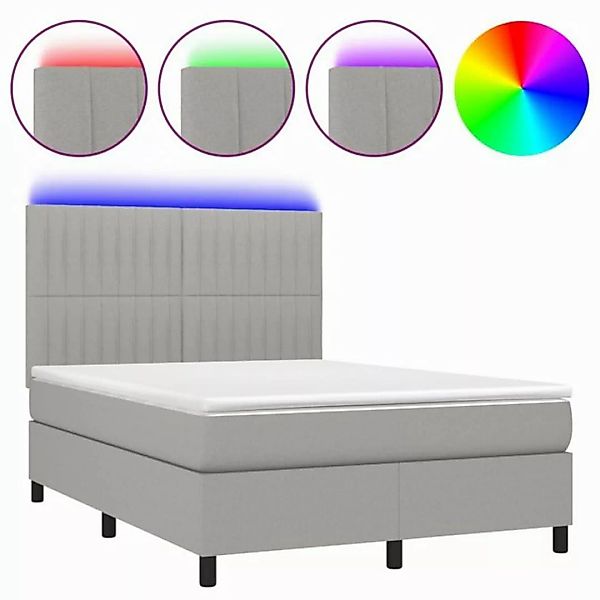 vidaXL Boxspringbett Boxspringbett mit Matratze LED Hellgrau 140x200 cm Sto günstig online kaufen