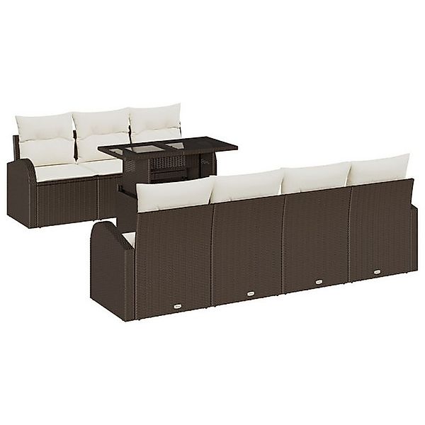 vidaXL Loungesofa 8-tlg. Garten-Sofagarnitur mit Kissen Braun Poly Rattan, günstig online kaufen