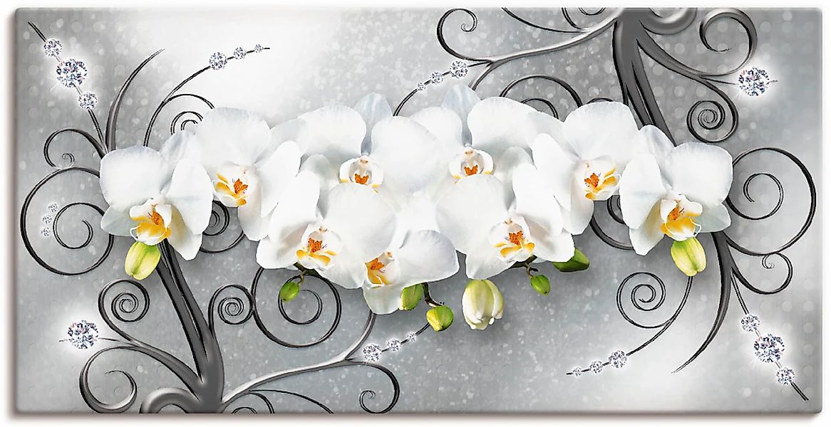 Artland Wandbild "weiße Orchideen auf Ornamenten" Blumenbilder 1 Stk. tlg. günstig online kaufen