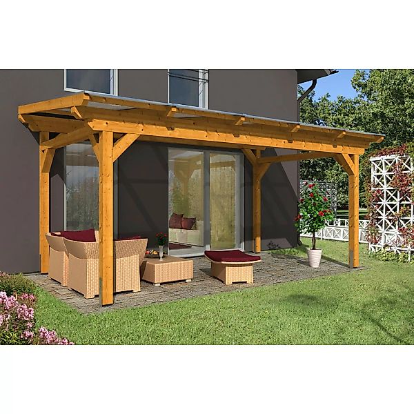 Skan Holz Terrassenüberdachung Sanremo 541 x 300 cm Leimholz Eiche hell günstig online kaufen