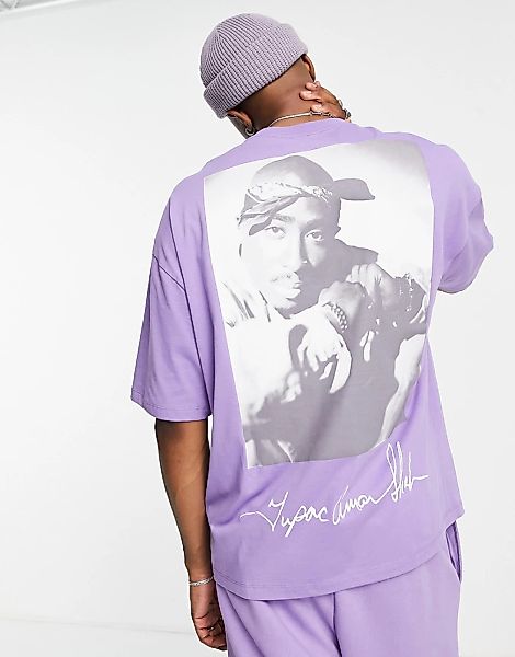ASOS DESIGN – Oversize-T-Shirt mit Tupac-Print in Lila, Kombiteil-Violett günstig online kaufen