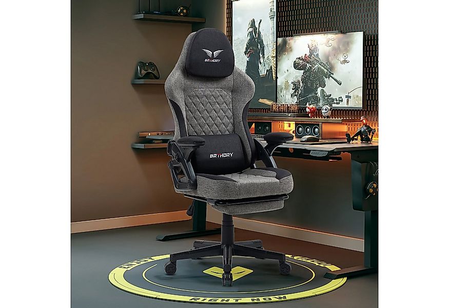 BRTHORY Gaming-Stuhl Rmit Verstellbare Kopfstütze Wippfunktion, 135°, Schwa günstig online kaufen
