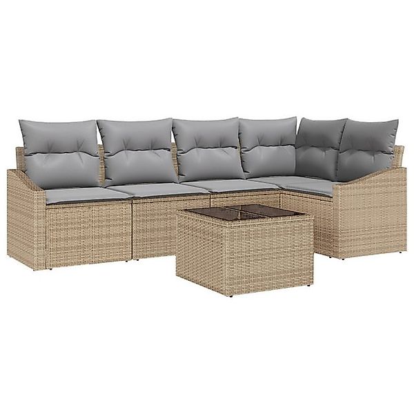 vidaXL Loungesofa 6-teiliges Garten-Esszimmer-Set mit Kissen Schwarz Poly R günstig online kaufen