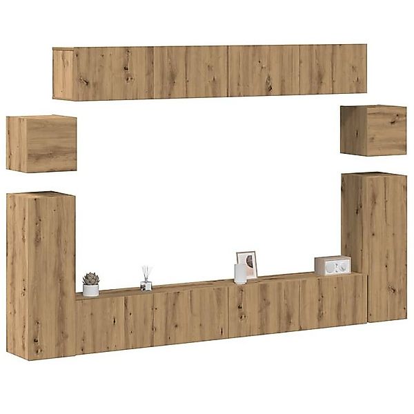 vidaXL Schrankmodule 8-tlg. TV-Schrank-Set Wandmontage Artisan-Eiche Holzwe günstig online kaufen