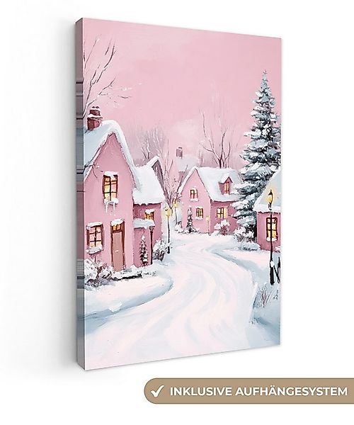 OneMillionCanvasses® Leinwandbild Weihnachtsdorf - Rosa - Winter - Schnee - günstig online kaufen