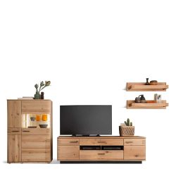 TV Schrankwand in Balkeneiche Bianco furniert 270 cm breit (vierteilig) günstig online kaufen