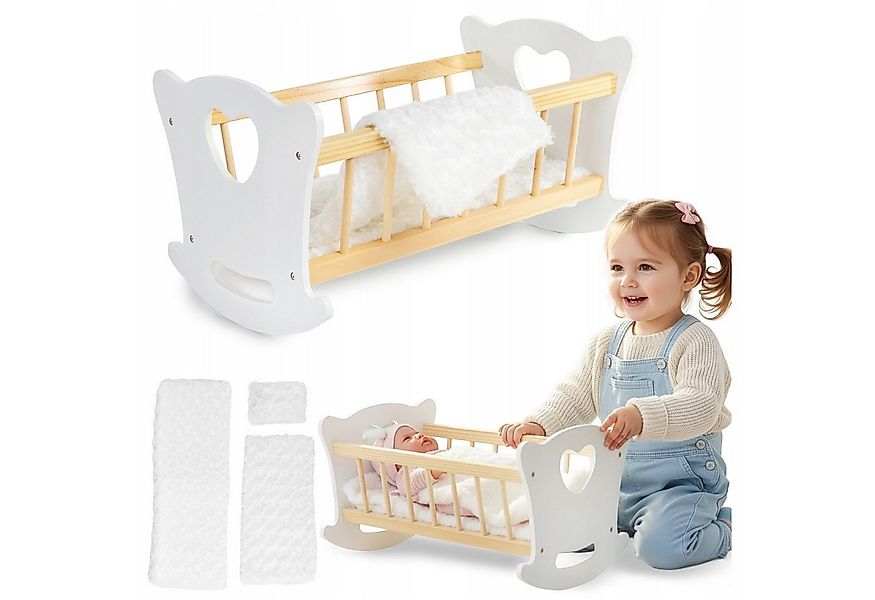 Kinderplay Dolls & Strollers Puppenwiege Holz Puppenwiege mit Bettwäsche – günstig online kaufen